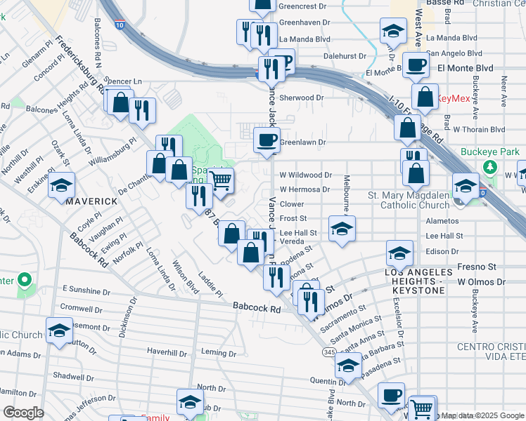 map of restaurants, bars, coffee shops, grocery stores, and more near in San Antonio
