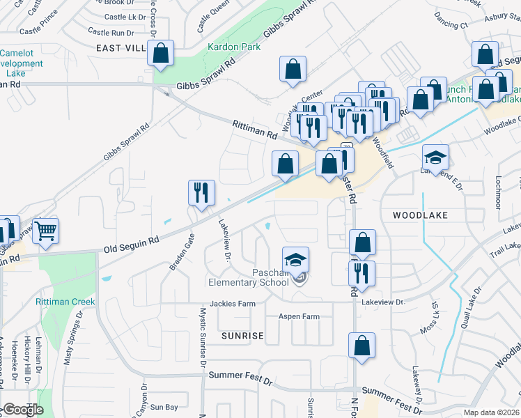 map of restaurants, bars, coffee shops, grocery stores, and more near 6303 Miners Hill in San Antonio