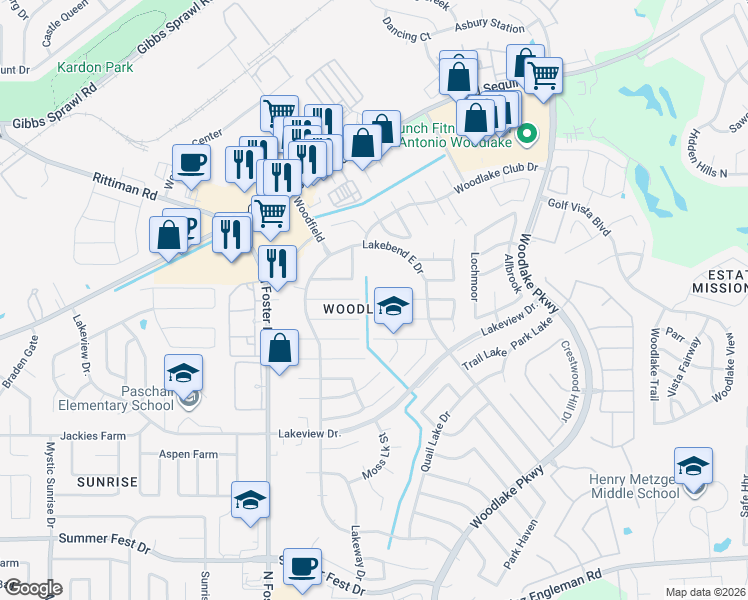 map of restaurants, bars, coffee shops, grocery stores, and more near 6803 Indian Lake Drive in San Antonio