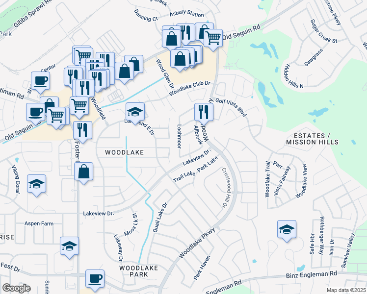 map of restaurants, bars, coffee shops, grocery stores, and more near in San Antonio