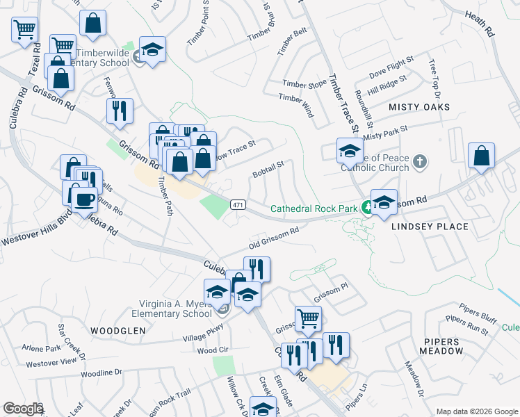 map of restaurants, bars, coffee shops, grocery stores, and more near 8226 Golden Harvest in San Antonio