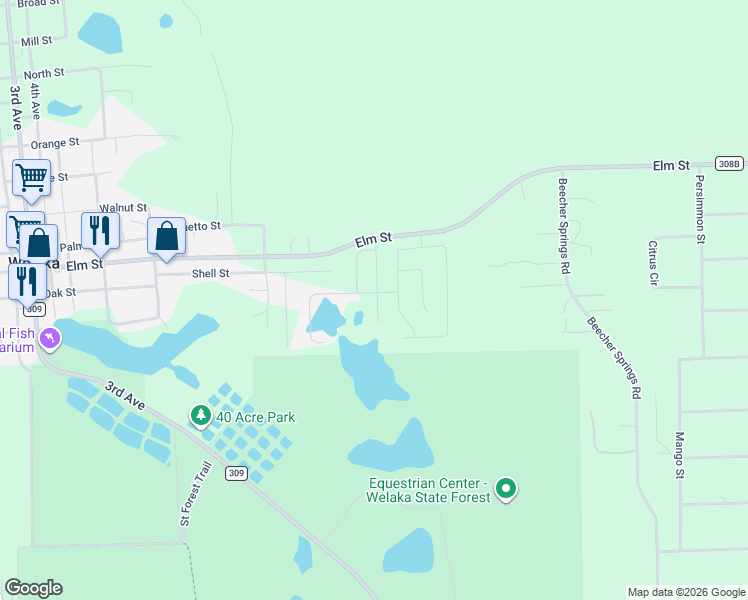 map of restaurants, bars, coffee shops, grocery stores, and more near 201 Oak Ridge Dr in Welaka