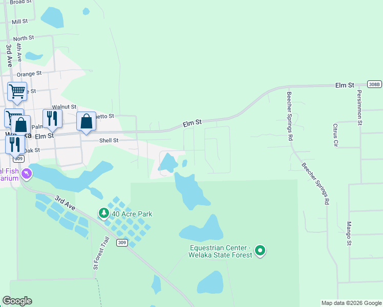map of restaurants, bars, coffee shops, grocery stores, and more near 201 Oak Ridge Drive in Welaka
