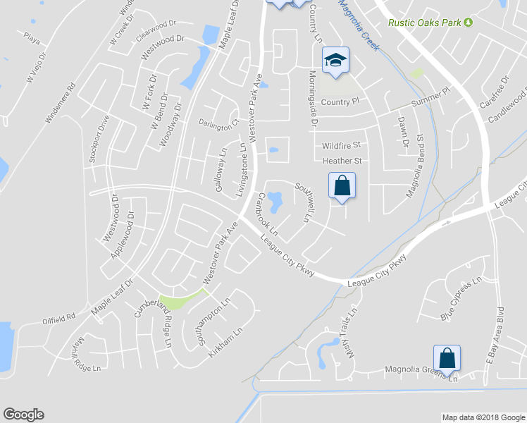map of restaurants, bars, coffee shops, grocery stores, and more near 418 Cranbrook Lane in League City