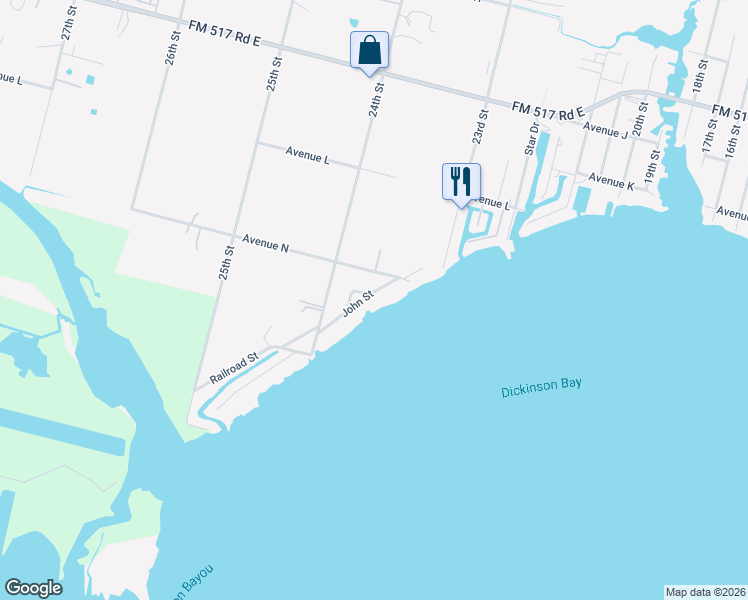 map of restaurants, bars, coffee shops, grocery stores, and more near 1437 John Street in San Leon