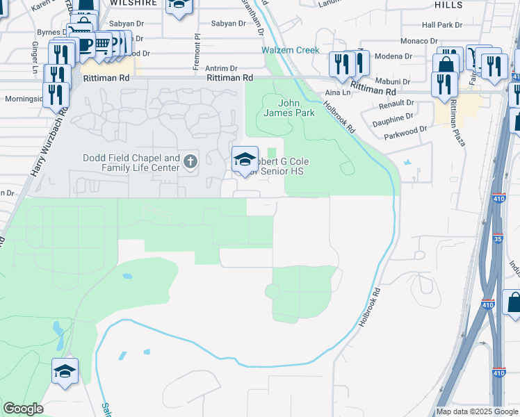 map of restaurants, bars, coffee shops, grocery stores, and more near 4050 Winans Road in San Antonio