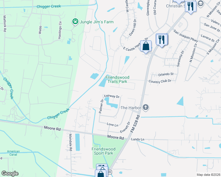 map of restaurants, bars, coffee shops, grocery stores, and more near 1523 Harvest Vine Court in Friendswood