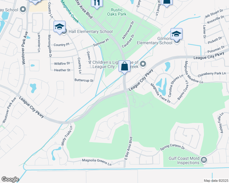 map of restaurants, bars, coffee shops, grocery stores, and more near 5223 Cottonwood Creek Lane in League City