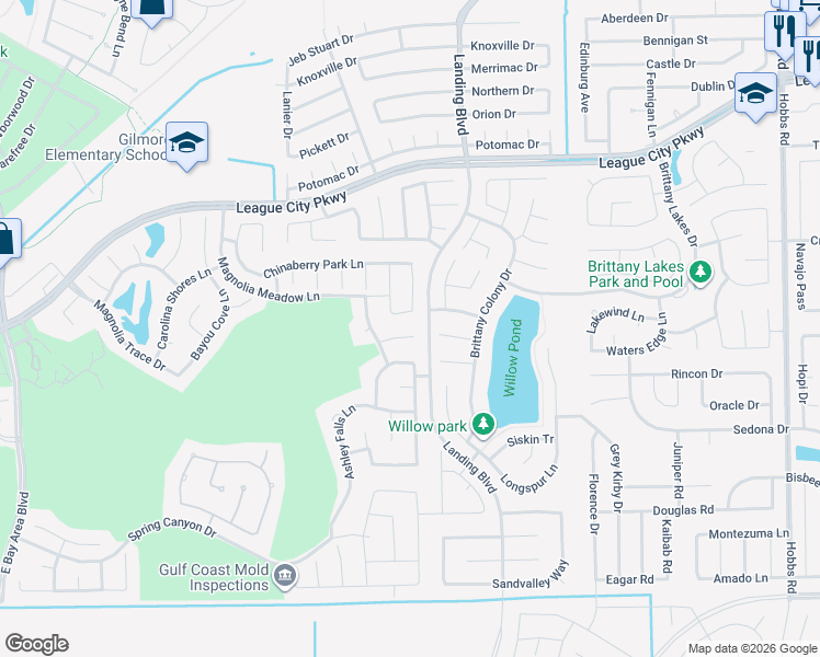 map of restaurants, bars, coffee shops, grocery stores, and more near 2604 Ivy Mist Court in League City