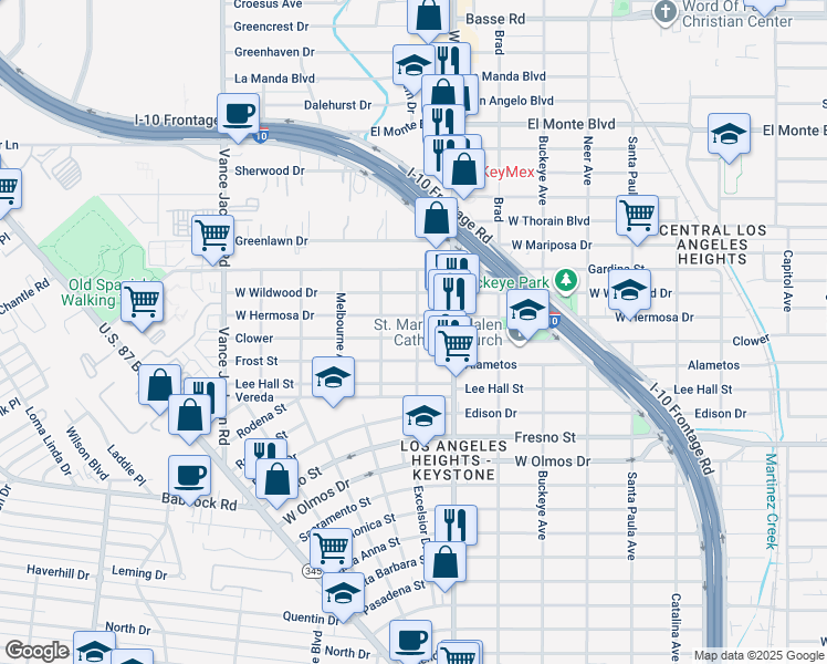 map of restaurants, bars, coffee shops, grocery stores, and more near 2005 Clower in San Antonio