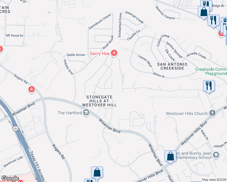 map of restaurants, bars, coffee shops, grocery stores, and more near 9802 Great Basin in San Antonio