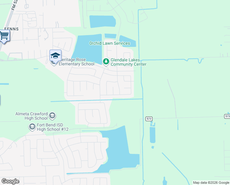 map of restaurants, bars, coffee shops, grocery stores, and more near Alloy Road in Rosharon