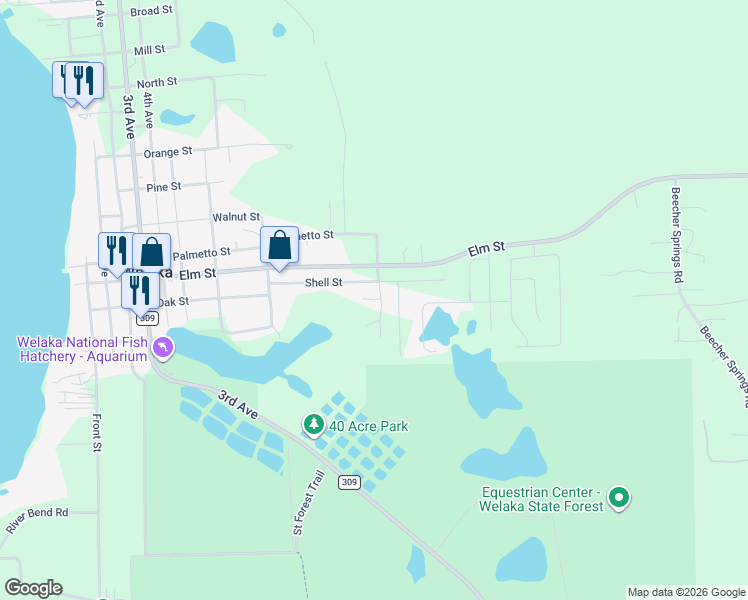 map of restaurants, bars, coffee shops, grocery stores, and more near 215 11th Avenue in Welaka