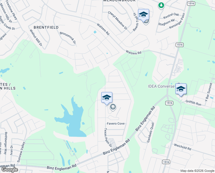 map of restaurants, bars, coffee shops, grocery stores, and more near 8414 Cassia Cove in Converse