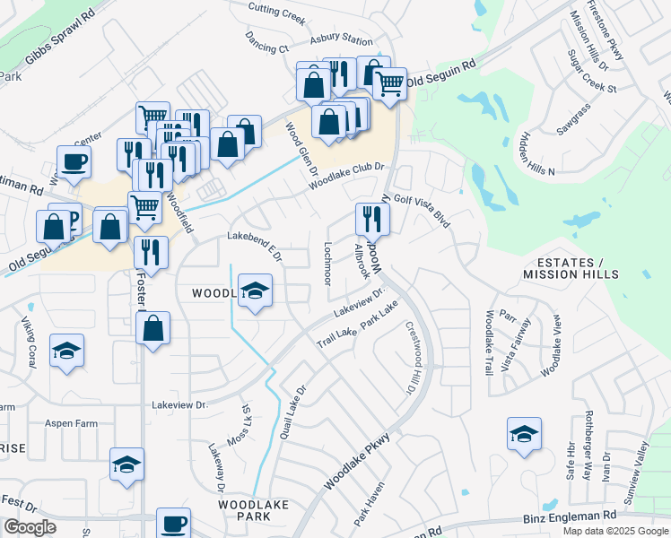 map of restaurants, bars, coffee shops, grocery stores, and more near in San Antonio