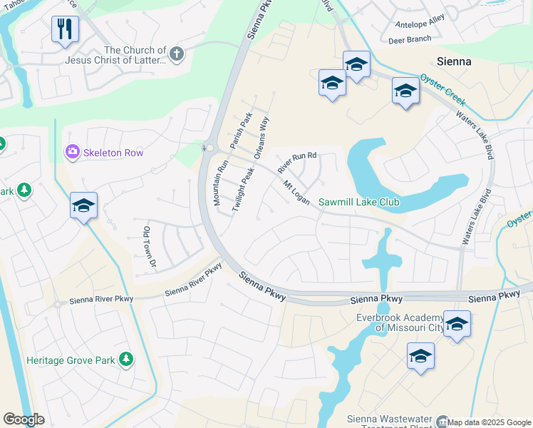 map of restaurants, bars, coffee shops, grocery stores, and more near 2311 Orchard Way in Missouri City