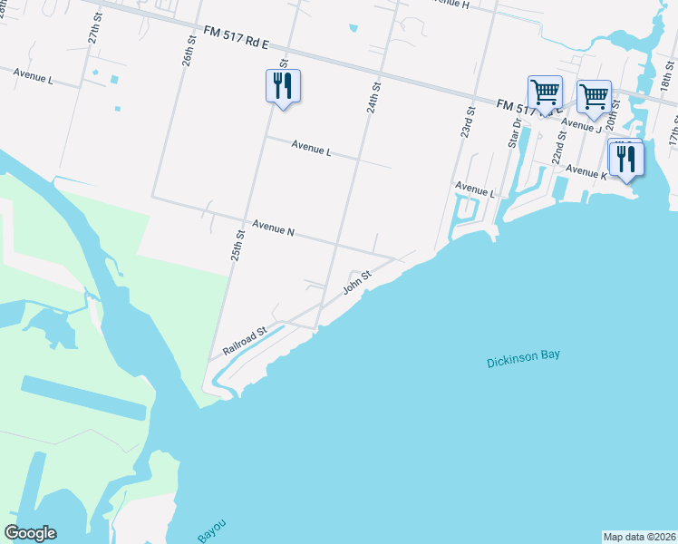 map of restaurants, bars, coffee shops, grocery stores, and more near 1429 24th Street in San Leon