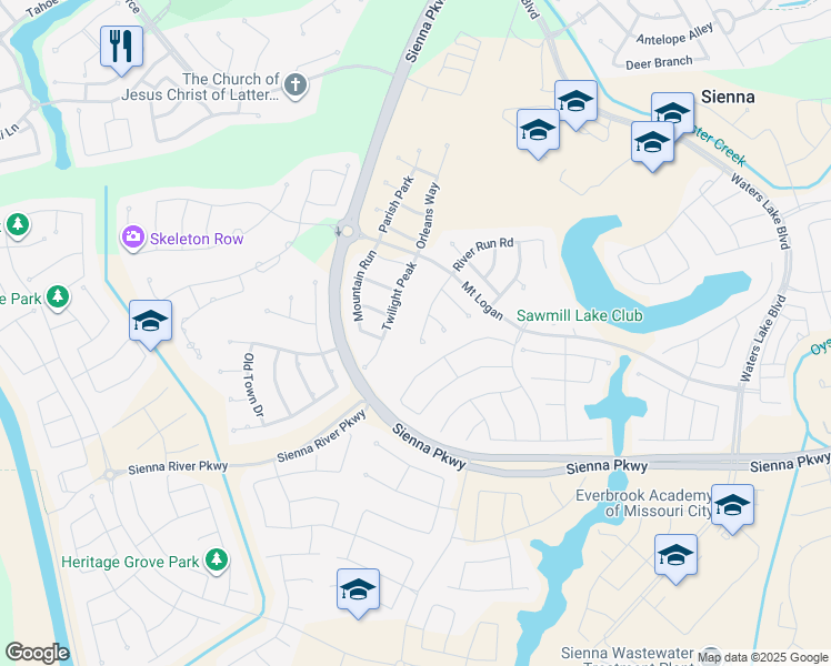 map of restaurants, bars, coffee shops, grocery stores, and more near 2311 Orchard Way in Missouri City