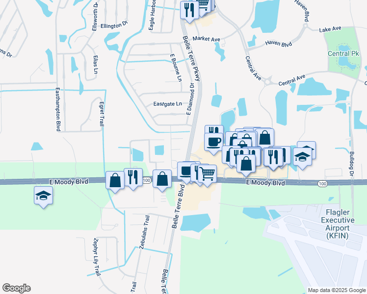 map of restaurants, bars, coffee shops, grocery stores, and more near 7 Easton Pl in Palm Coast