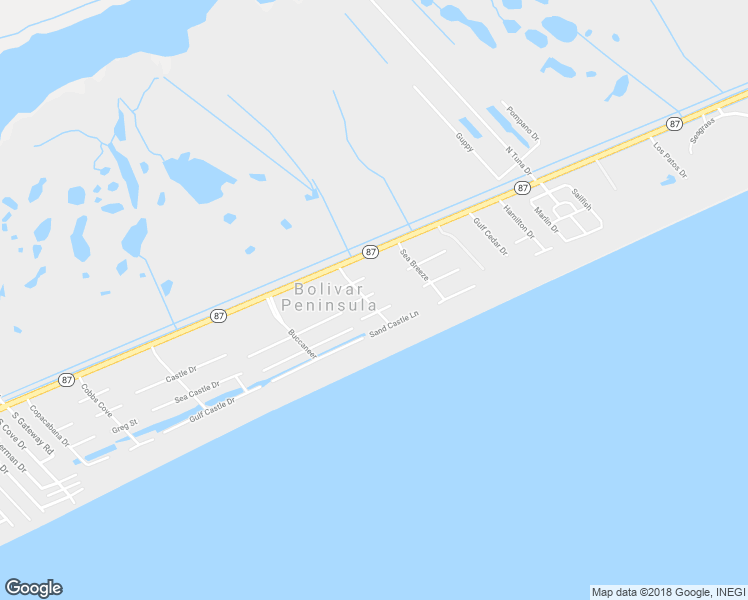 map of restaurants, bars, coffee shops, grocery stores, and more near 3402 Sand Dollar Drive in Bolivar Peninsula