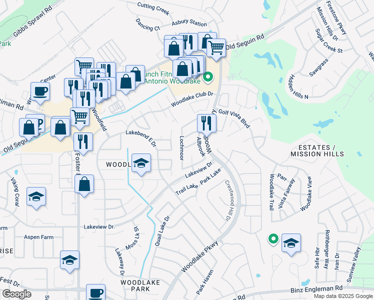 map of restaurants, bars, coffee shops, grocery stores, and more near in San Antonio