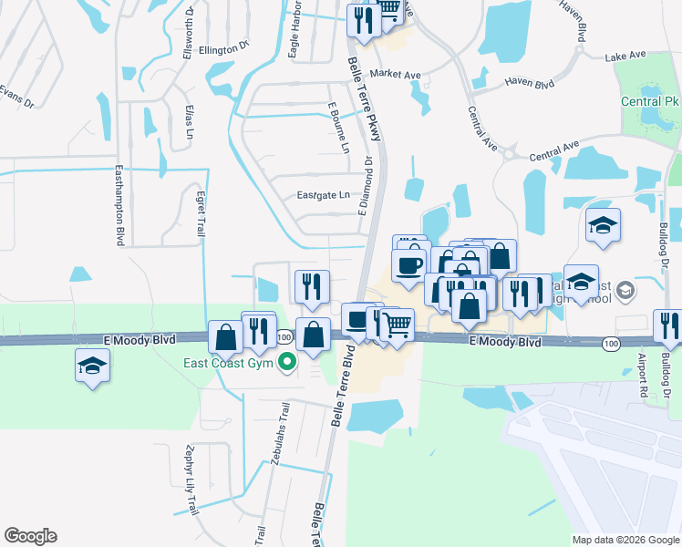 map of restaurants, bars, coffee shops, grocery stores, and more near 7 Easton Place in Palm Coast