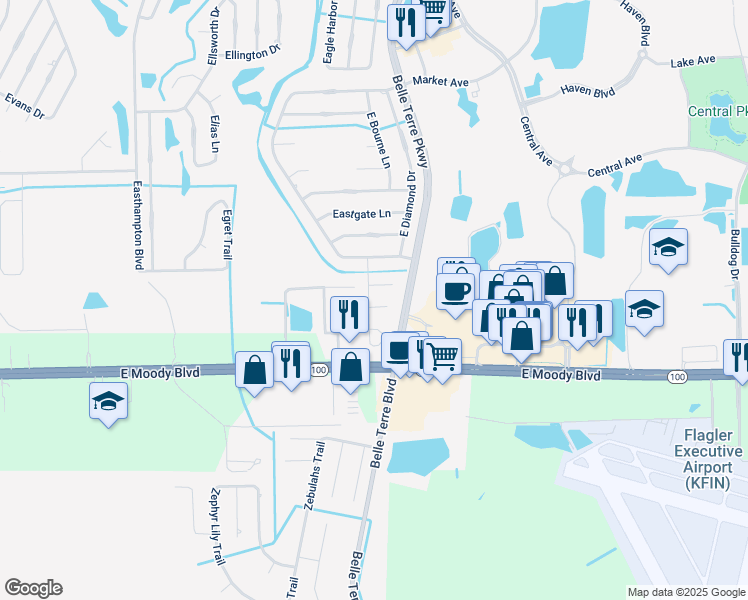 map of restaurants, bars, coffee shops, grocery stores, and more near 7 Easton Place in Palm Coast