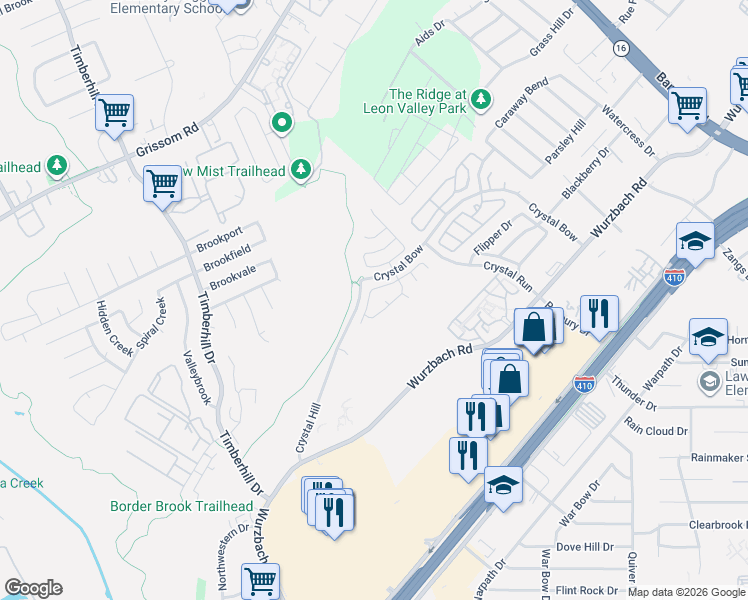 map of restaurants, bars, coffee shops, grocery stores, and more near 6602 Burton Bay in San Antonio