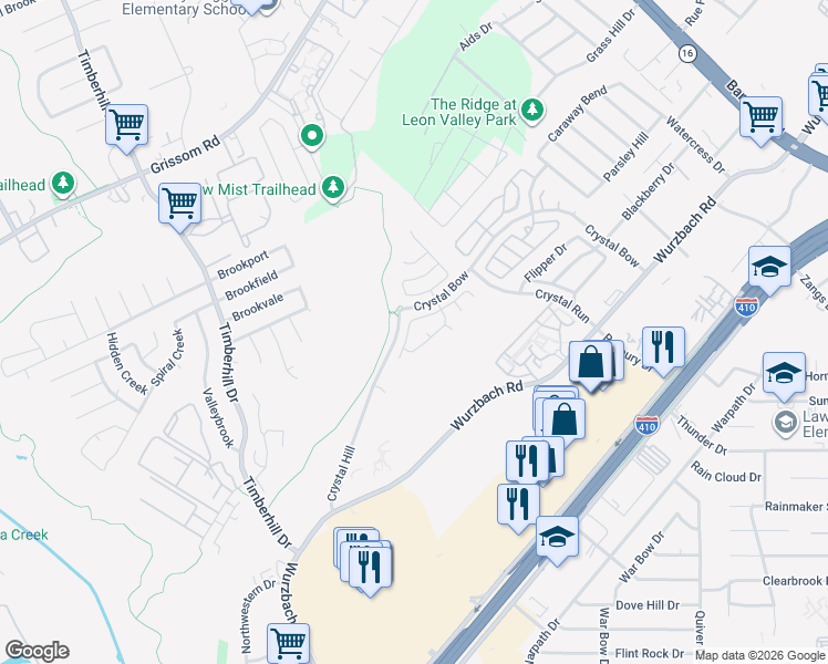 map of restaurants, bars, coffee shops, grocery stores, and more near 6602 Burton Bay in San Antonio