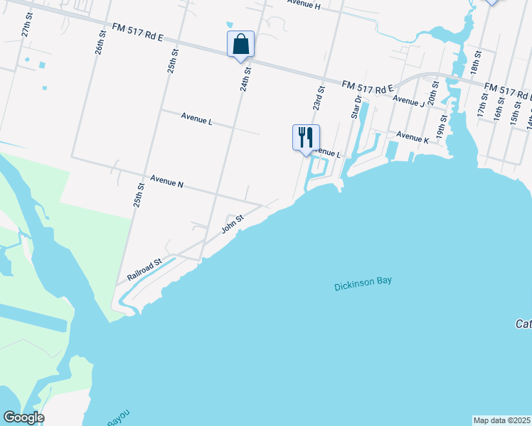 map of restaurants, bars, coffee shops, grocery stores, and more near 1403 John Street in San Leon