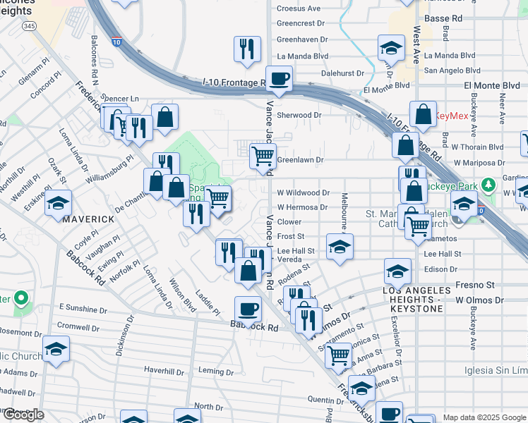 map of restaurants, bars, coffee shops, grocery stores, and more near in San Antonio