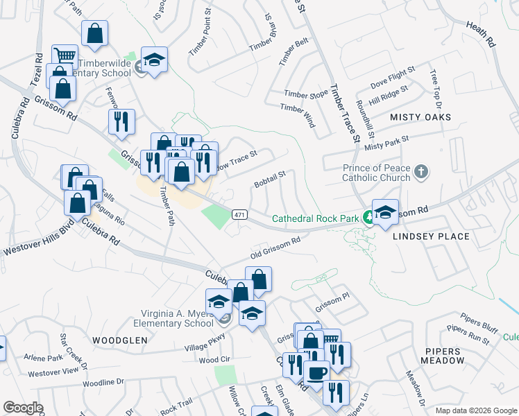 map of restaurants, bars, coffee shops, grocery stores, and more near 8226 Golden Harvest in San Antonio