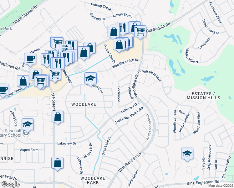 map of restaurants, bars, coffee shops, grocery stores, and more near in San Antonio