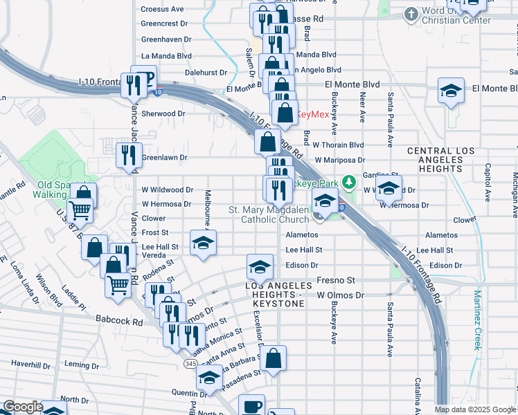 map of restaurants, bars, coffee shops, grocery stores, and more near 2005 Clower in San Antonio