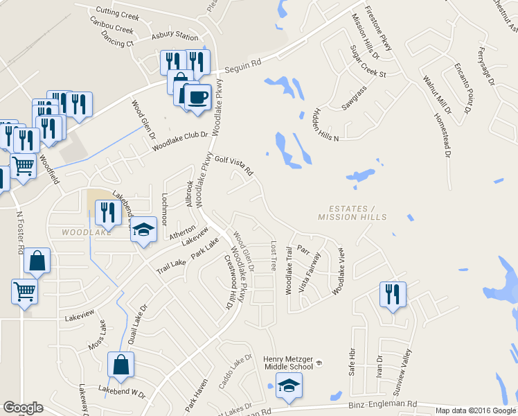 map of restaurants, bars, coffee shops, grocery stores, and more near 7319 Golf Vista Boulevard in San Antonio