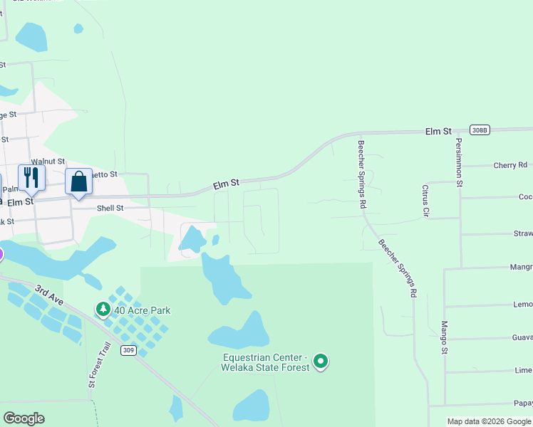 map of restaurants, bars, coffee shops, grocery stores, and more near 256 River Hill in Welaka
