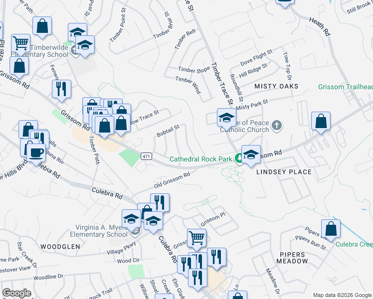 map of restaurants, bars, coffee shops, grocery stores, and more near 4603 French Meadow Street in San Antonio