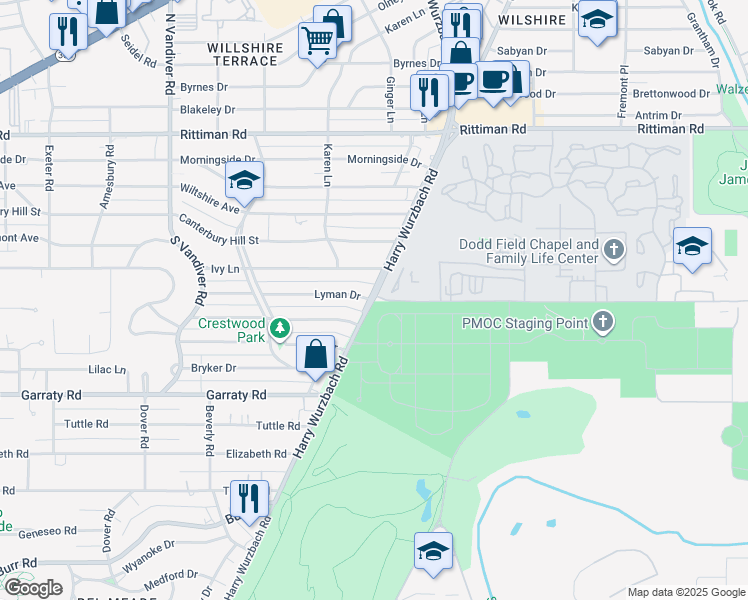 map of restaurants, bars, coffee shops, grocery stores, and more near Winans Road in San Antonio