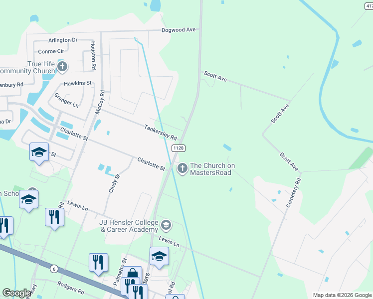map of restaurants, bars, coffee shops, grocery stores, and more near 6744 Masters in Manvel