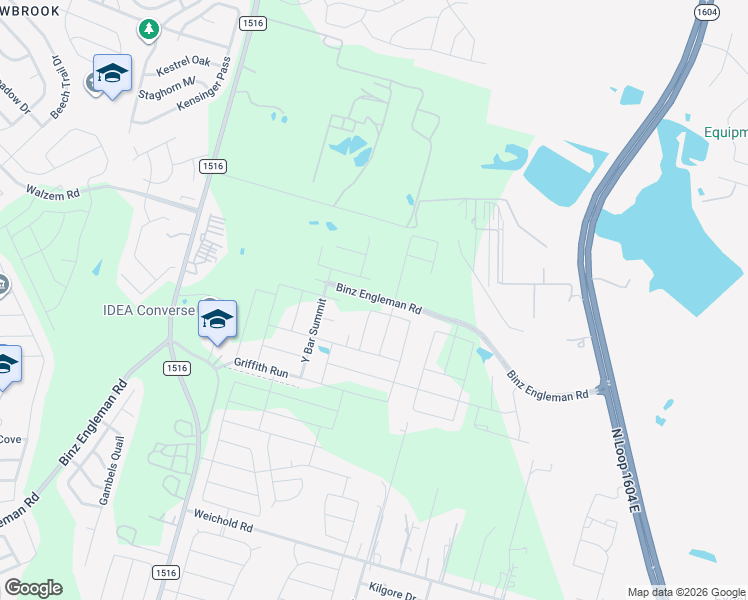 map of restaurants, bars, coffee shops, grocery stores, and more near 5880 Fm 1516 North in Converse