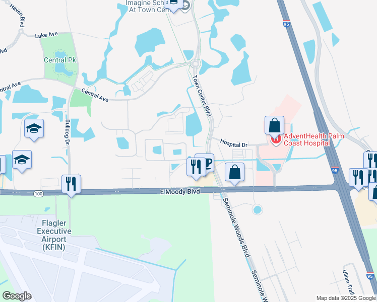 map of restaurants, bars, coffee shops, grocery stores, and more near 1 Madison Green Circle in Palm Coast
