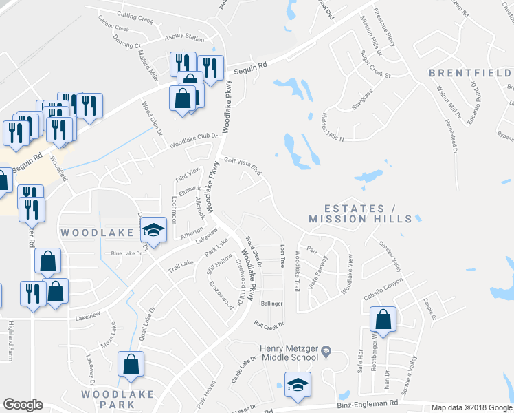 map of restaurants, bars, coffee shops, grocery stores, and more near 5514 Judson Lake Drive in San Antonio