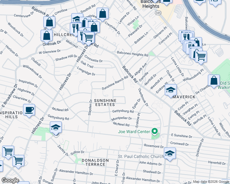 map of restaurants, bars, coffee shops, grocery stores, and more near 5003 Bayonne Drive in San Antonio