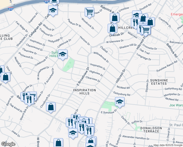 map of restaurants, bars, coffee shops, grocery stores, and more near 227 Clearview Drive in San Antonio