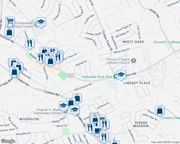 map of restaurants, bars, coffee shops, grocery stores, and more near 4603 French Meadow Street in San Antonio