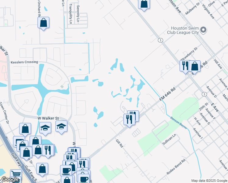 map of restaurants, bars, coffee shops, grocery stores, and more near 801 Farm to Market Road 646 in League City