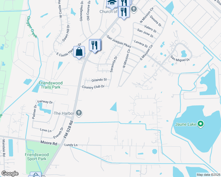 map of restaurants, bars, coffee shops, grocery stores, and more near 2613 Sarasota Drive in Friendswood