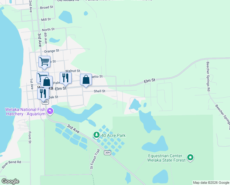 map of restaurants, bars, coffee shops, grocery stores, and more near 215 11th Avenue in Welaka