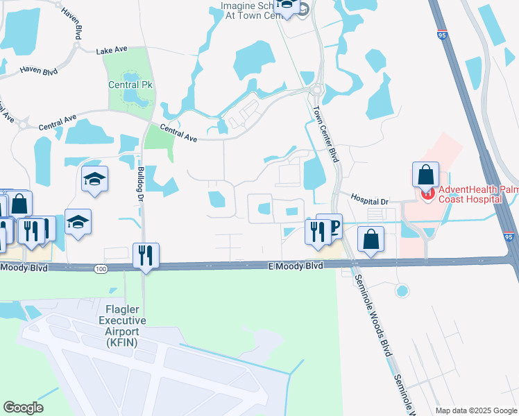 map of restaurants, bars, coffee shops, grocery stores, and more near 204 Tuscan Reserve Drive in Palm Coast