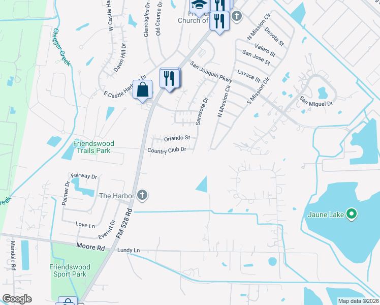 map of restaurants, bars, coffee shops, grocery stores, and more near 2613 Sarasota Drive in Friendswood